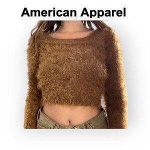 American Apparel Cali Sun & Fun Fuzzy Crop Sweater Caramel XS Stretchy Knit Top